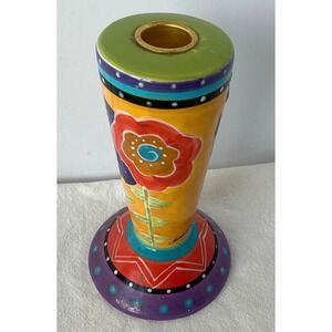 Bella Casa by Ganz Vintage Candlestick Holder Floral Hand Painted Ceramic 6 Inch